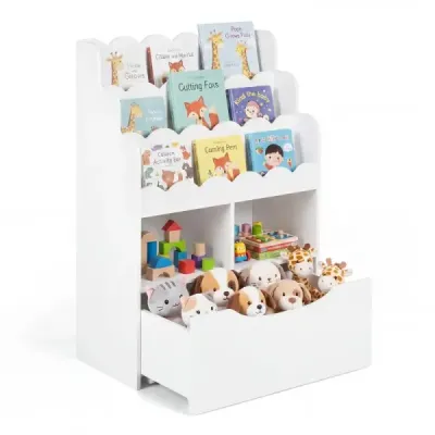 Rack pentru copii cu 5 nivele Bookcase cu sertare pe role 60 x 30 x 91 cm Alb