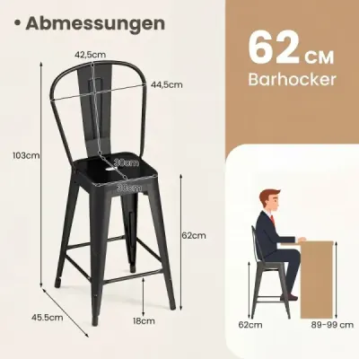 Set de scaun bar din metal scaun bar ergonomic cu backrest detașabil negru