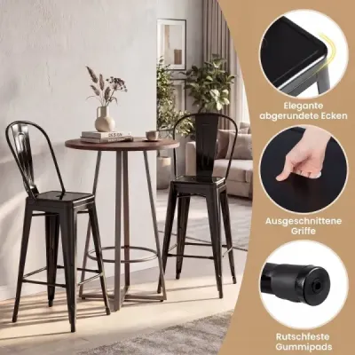 Set de scaun bar din metal scaun bar ergonomic cu backrest detașabil negru