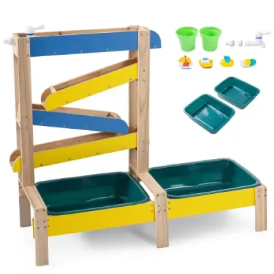 Nisip din lemn si masa de apa cu 2 piscine si accesorii pentru copii de la 3 ani