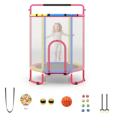 Trampolină pentru copii 154 cm 6 în 1 trambulină pentru copii cu leagăn de gimnastică & inele multicolore