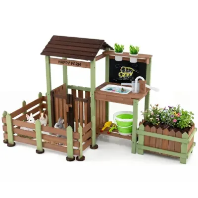 Copii Matschküche Gradina de lemn juca bucatarie cu cutie de plante & 2 ghivece de flori pentru copii de la 3 ani