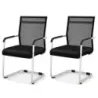 Freischwinger Stühle 2er Set Stapelbare Schwingstühle mit Metallkufenbasis und Armlehne Bürostühle Schwarz