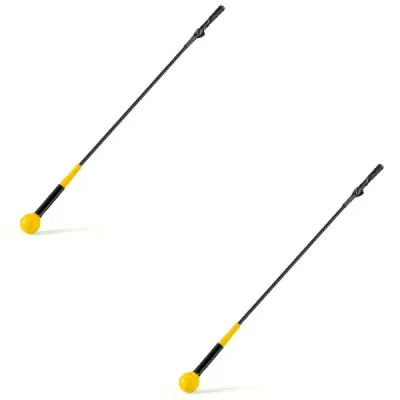 2er Set 120cm Golfschwungtrainer-Hilfe mit Gewichts-Kopf Golf Trainingshilfe Schwungtrainer Gelb