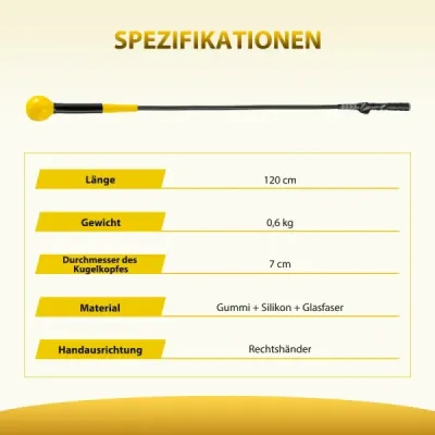 2er Set 120cm Golfschwungtrainer-Hilfe mit Gewichts-Kopf Golf Trainingshilfe Schwungtrainer Gelb