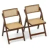 2er Set Rattan Klappstühle mit Bambusrahmen Küchenstühle im Boho-Stil 150 kg Tragkraft Walnuss