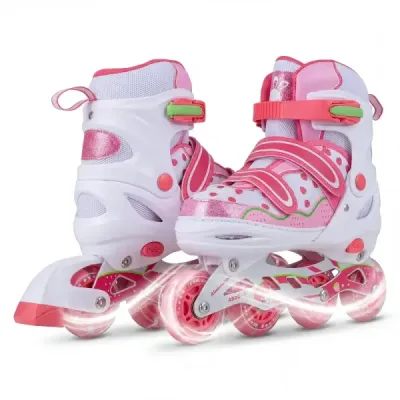 Inline patine copii 4 Dimensiuni Patine de linie reglabile cu roți luminoase Rosa L