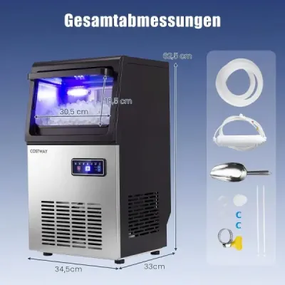 Gewerbliche Eiswürfelmaschine aus Edelstahl 41kg/24 Std. Freistehende Maschine mit Timer Schwarz + Silber