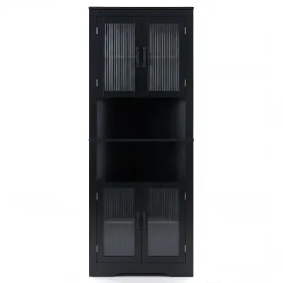 Cabinet de bucătărie dulap îngust colţ cu 4 uşi de sticlă şi 6 rafturi 171 cm mare triangular bufet dulap negru