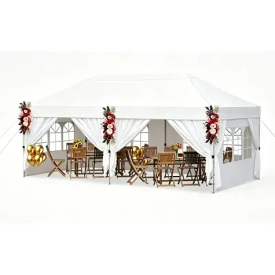 Pavilion pliant 3x6 m cu 4 pereți laterali înălțime reglabilă pavilion de grădină pop-up pavilion alb