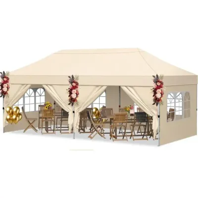 Pavilion pliant 3x6 m cu 4 pereti laterali inaltime gradina reglabila pavilion pop-up pavilion Bej