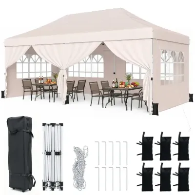 Pavilion pliant 3x6 m cu 4 pereti laterali inaltime gradina reglabila pavilion pop-up pavilion Bej