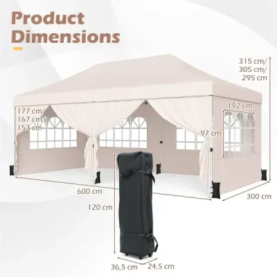 Pavilion pliant 3x6 m cu 4 pereti laterali inaltime gradina reglabila pavilion pop-up pavilion Bej