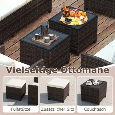 6-parte Rattan Garden Mobila Set Grup de locuri rezistent la vreme pentru 7 persoane cu perna scaunului moale Bej