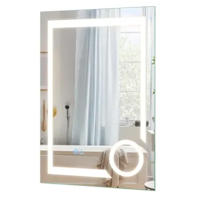 Badezimmerspiegel mit Beleuchtung Anti-Beschlag & 3-fach-Vergrößerungsspiegel 70 x 50 cm Silber