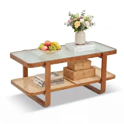 Rechteckiger Couchtisch Wohnzimmertisch mit Massivem Holzrahmen 105 x 50,5 x 45 cm Walnuss