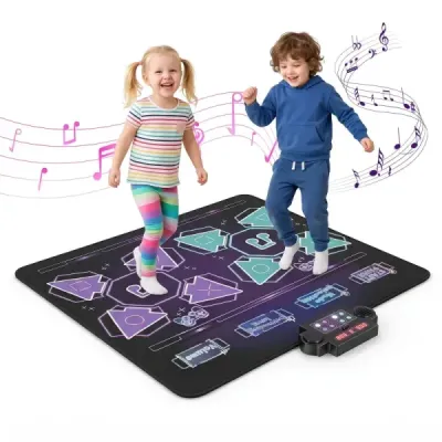 Tanzmatte für 2 Kinder Musikmatte mit LED-Lichtern & 4 Modi 102 x 90 cm Schwarz