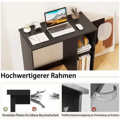 Kleiner Schreibtisch mit 2 Fächern Computertisch Bürotisch PC-Tisch 80 x 40 x 74 cm Schwarz