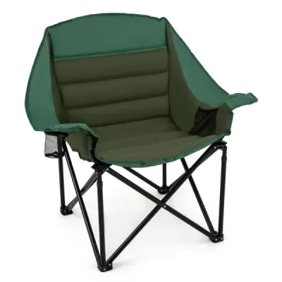 Übergroßer Campingstuhl Klappbarer Campingsessel mit Sitzpolster Getränkehalter bis 230 kg Belastbar Grün