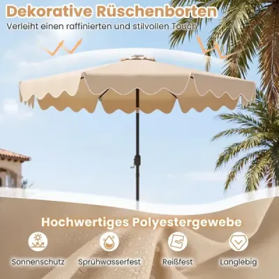 Parasol 270 cm cu Led Solar Lighting Windproof Market Parasol cu 8 coaste de bej