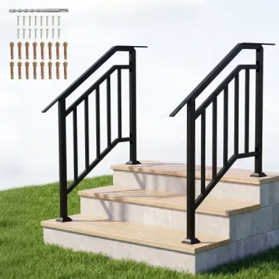 Treppengeländer 96 cm Handlauf Winkelverstellbar für 3 Stufen mit Horizontaler Stange 2 Stücke
