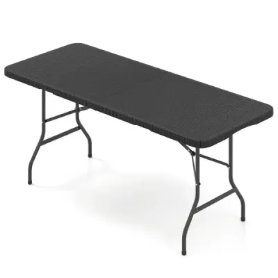 Klappbarer Gartentisch in Rattanoptik mit HDPE-Tischplatte & Tragegriff Campingtisch Schwarz
