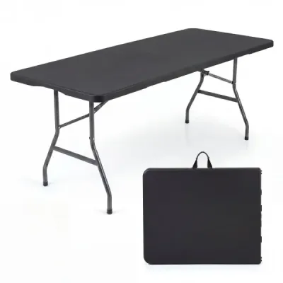 Gartentisch Klappbar 180 x 74 cm Campingtisch mit HDPE-Tischplatte & Tragegriff Schwarz