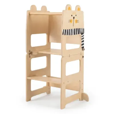 3 in 1 Lernturm Klappbar aus Holz Belastbar bis 50 kg für Kinder ab 18 Monaten 63 x 39 x 93,5 cm Natur