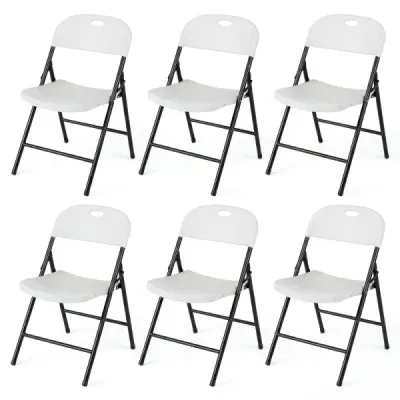 Klappstuhl 6er Set Essstühle aus Kunststoff Küchenstuhl mit Rückenlehne & Metallrahmen Weiß
