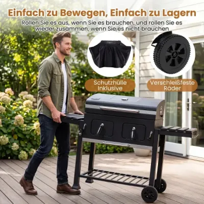 Grătar de cărbune cu capac vagoane Grill cu roți & capotă Grill cu termometru capac