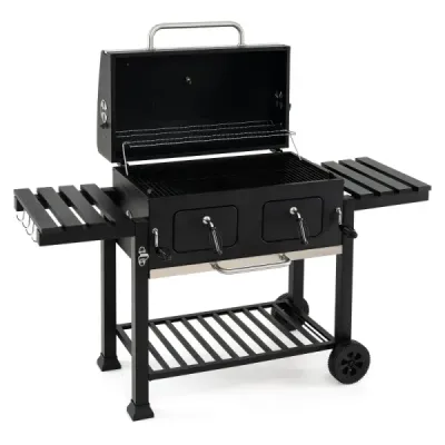 Grătar de cărbune portabil de 3 ori înălțime-adjustabil grătar camping cu 2 trepte grill cadru de metal