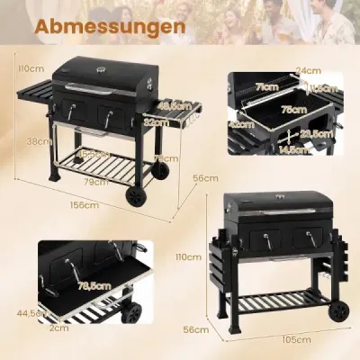 Grătar de cărbune portabil de 3 ori înălțime-adjustabil grătar camping cu 2 trepte grill cadru de metal