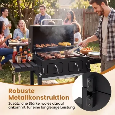 Grătar de cărbune portabil de 3 ori înălțime-adjustabil grătar camping cu 2 trepte grill cadru de metal