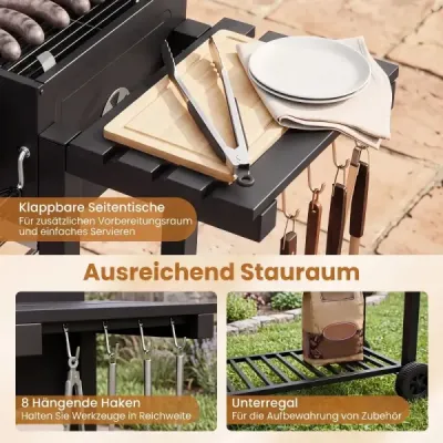 Grătar de cărbune portabil de 3 ori înălțime-adjustabil grătar camping cu 2 trepte grill cadru de metal