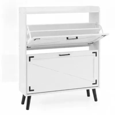 Schuhschrank mit 2 Klappschubladen Freistehendes Schuhregal 80 x 24 x 103 cm Weiß