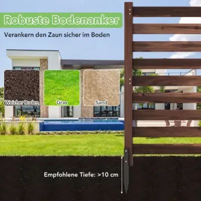 4-teiliger Gartenzaun mit Holzpfählen Sichtschutzzaun Dekorativer Steckzaun Braun