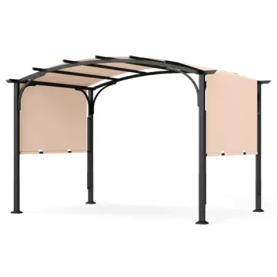 Pergola Pavillon mit Verstellbarem Schiebedach 3 x 2,4 m Gartenpavillon mit Sonnenschutz Beige