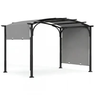 Pergola Pavillon mit Verstellbarem Schiebedach 3 x 2,4 m Gartenpavillon mit Sonnenschutz Grau