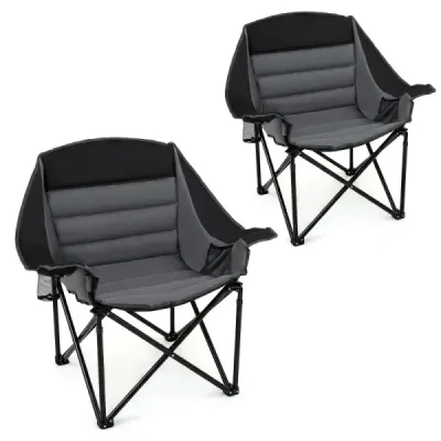 2er Set Campingstuhl Klappbarer Campingsessel mit Sitzpolster Getränkehalter bis 230 kg Belastbar Schwarz