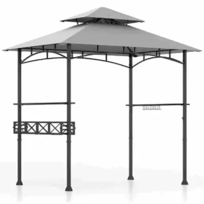 Grill Pavilion Grill adăpost cu protecție solară și acoperiș dublu BBQ Pavilion cu coș 245 x 149 x 248 cm gri