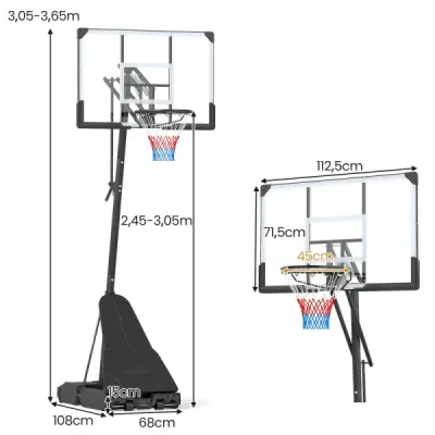 Baschet baschet baschet cu stand de 245 de cm înălţime-adjustabil sistem de baschet cu minge de întoarcere