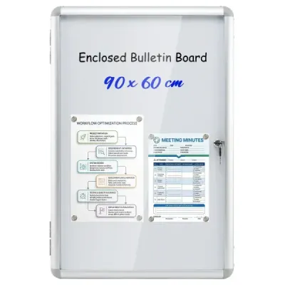 Lockable showcase Infobox cu perete spate magnetic și recordabil 84 x 54 cm argintiu