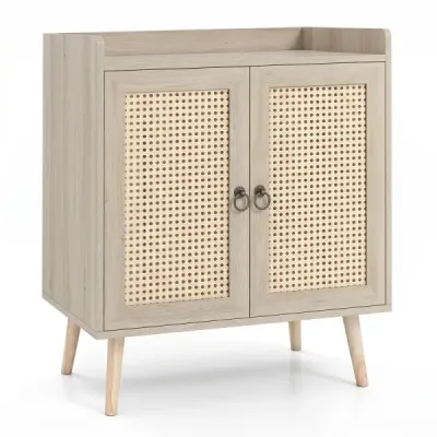 Sideboard cu usi rattan bucatarie lemn de dulap cu blat & raft reglabil 67 × 38 × 77 cm maro