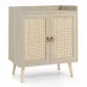 Sideboard cu usi rattan bucatarie lemn de dulap cu blat &amp; raft reglabil 67 × 38 × 77 cm maro