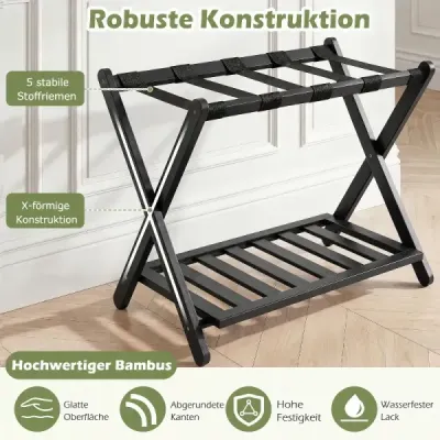 Bambus Folding portbagaj 68 x 43 x 57 cm Negru