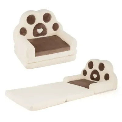 Kindersofa 2 in 1 Kindersessel Ausklappbar Kindercouch mit Abnehmbarem Bezug Braun
