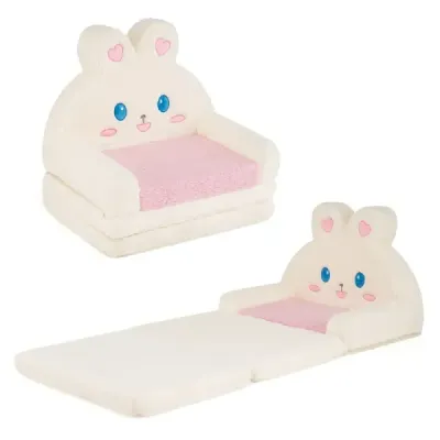 2 in 1 Kindersofa Ausklappbar Kindersessel Umwandelbar Schlafsofa in Hasenform Rosa