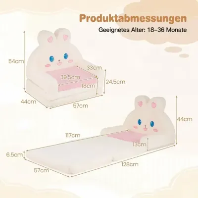 2 in 1 Kindersofa Ausklappbar Kindersessel Umwandelbar Schlafsofa in Hasenform Rosa