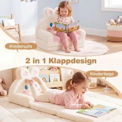 2 in 1 Kindersofa Ausklappbar Kindersessel Umwandelbar Schlafsofa in Hasenform Rosa