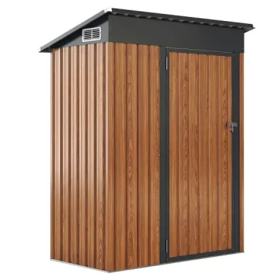 Gartenhaus Metall 150 x 90,5 x 185 cm 1,5 m³ Gerätehaus mit Pultdach Braun